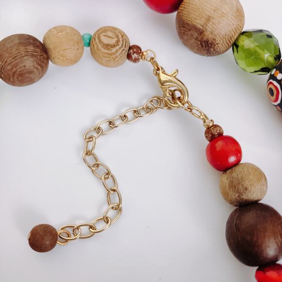 Colorful Chunky Painted Wood Bead Global Style Necklace Boho Bold Folk Graziano? - Picture 9 of 11